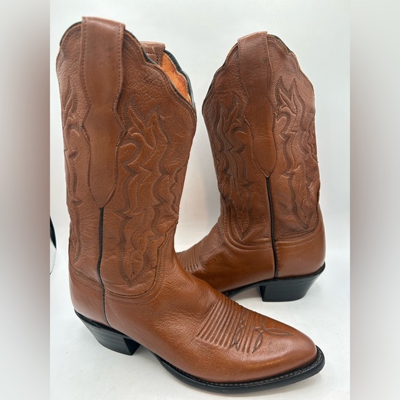 Lucchese 2000 Women’s Cowgirl Western Boots Brown Camel Leather Size 7 Scalloped - Picture 12 of 17
